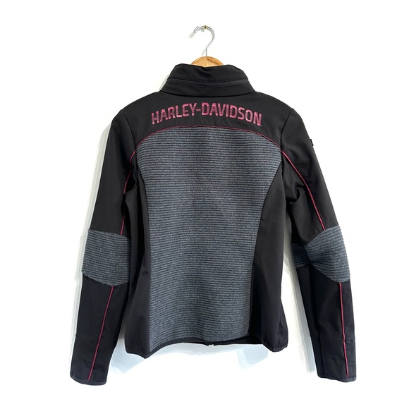 Harley-Davidson Mixed Media Textured Knit Jacket full zip stow hood black grey - Picture 2 of 11